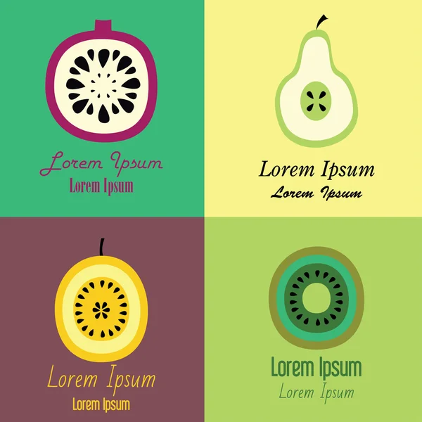 Ícones de frutas e elementos de design de logotipo — Vetor de Stock