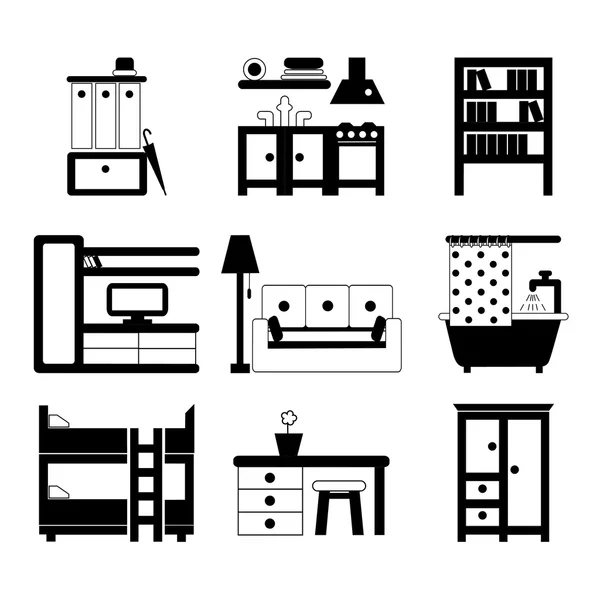 Ensemble d'icônes de design d'intérieur — Image vectorielle