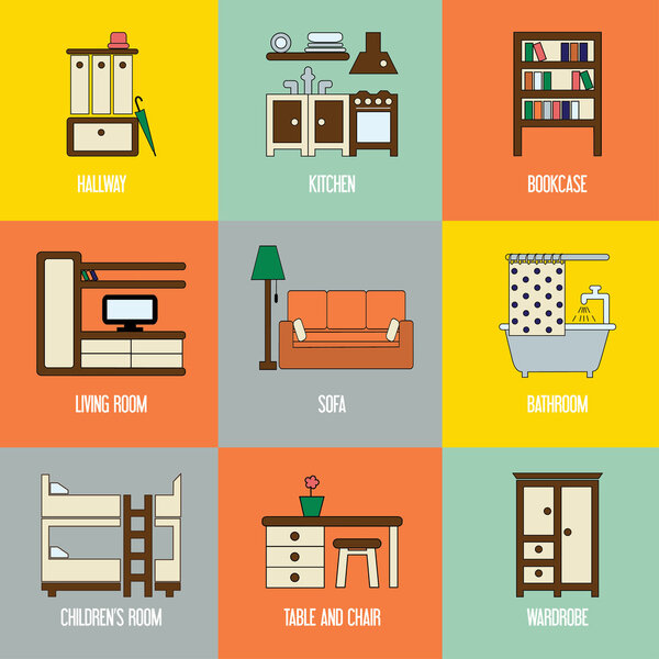 Набор иконок дизайна интерьера
