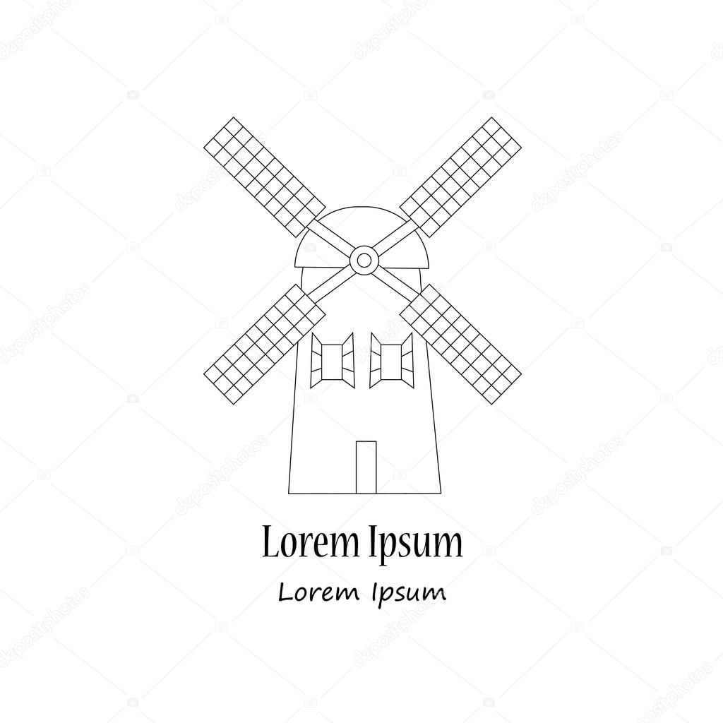 Unique modern logotype with wind mill made in modern line style vector. Easy to use business template. Thin line flat design of wind mill. Modern illustration concept, isolated on white background