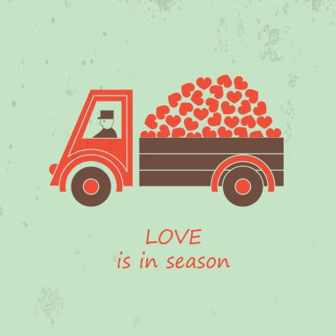 Valentines Day card with hearts on a car vector