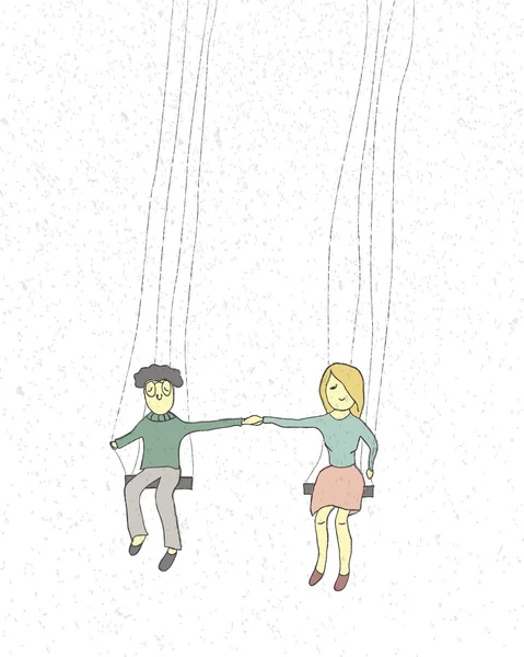 Man and woman on swings — Stock Vector