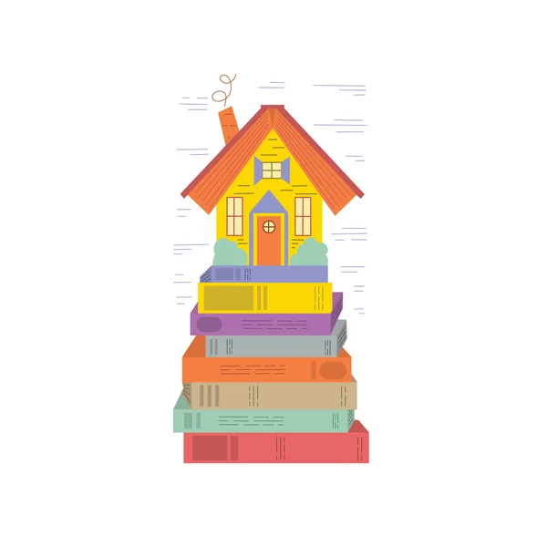 Casa de hadas con techo de libro — Vector de stock