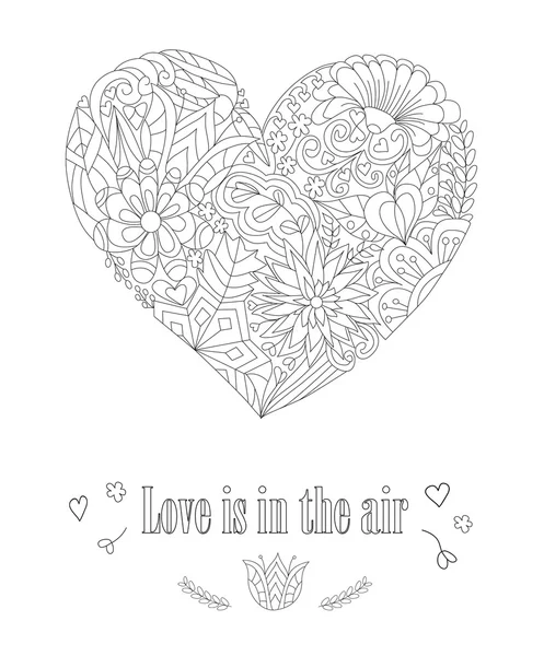 Hand-drawn Heart with floral doodle pattern
