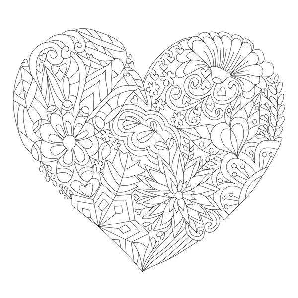 Corazón dibujado a mano con patrón de garabatos florales — Vector de stock