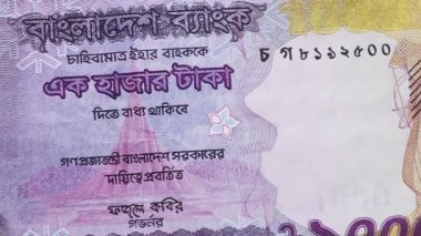 Bir Bangladeş 1000 Taka banknotunun makro yakın çekimi.