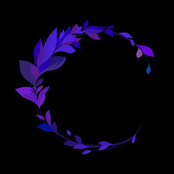 Purple leaves on a black background. Round frame with leaves. Vector leaves for your design. Vector leaves - Stok Vektor
