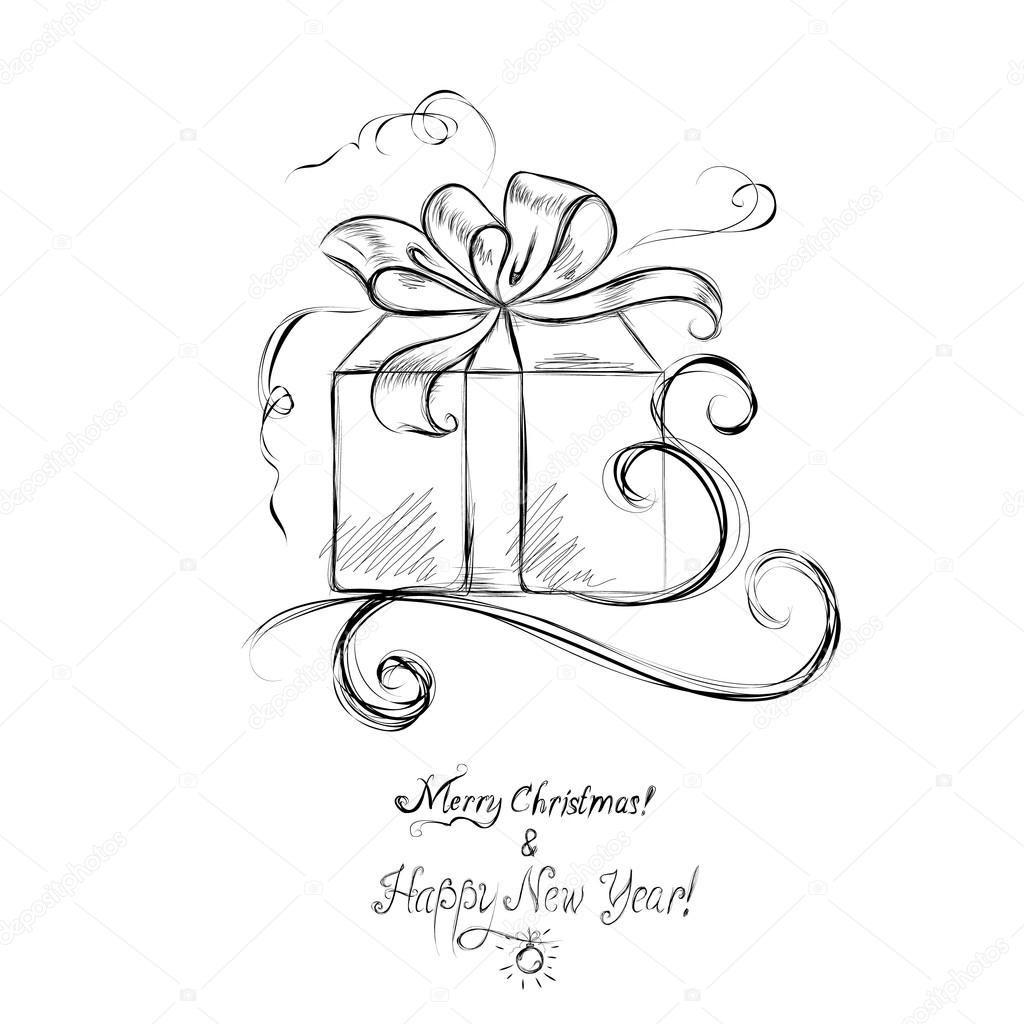 Szkic O Prezent Na Boże Narodzenie Pozdrowienie Grafika