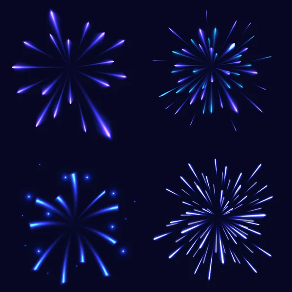 Fireworks illustration, set, blå bakgrund med fyrverkeri — Stock vektor