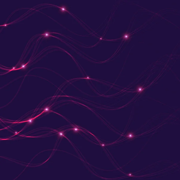 Fondo festivo púrpura con líneas de cables y luces — Vector de stock