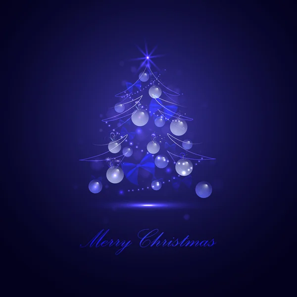 Christmas tree with balls and lights, blue background, — Stock Vector