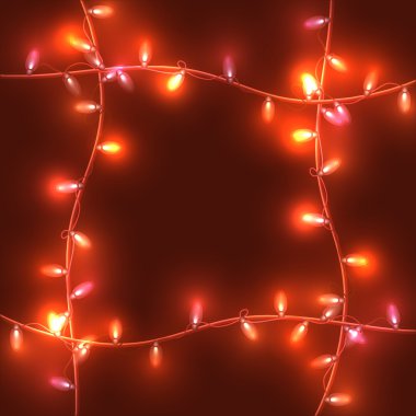 Noel ışıkları kırmızı arka plan, parlak ışıklar üzerinde