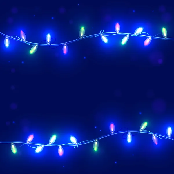 Kerstmis blauwe achtergrond met lichte slingers — Stockvector