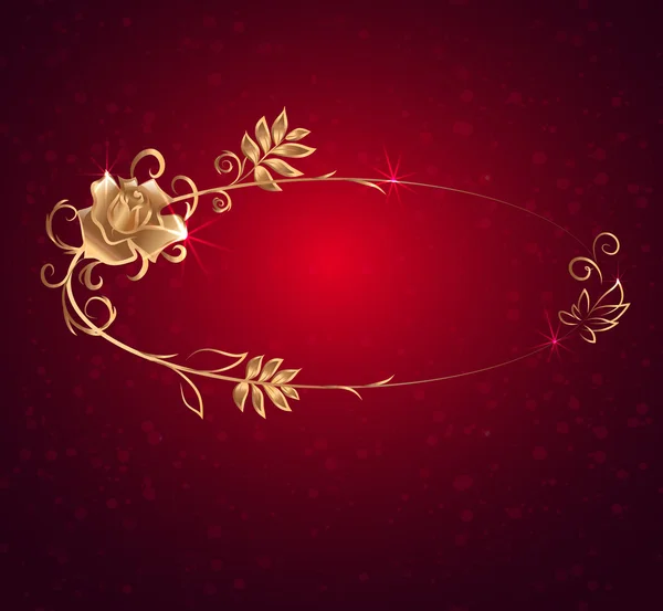椭圆形的金框，一朵玫瑰 — 图库矢量图片