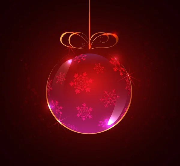 Boule de verre brillant avec flocons de neige sur un fond rouge , — Image vectorielle