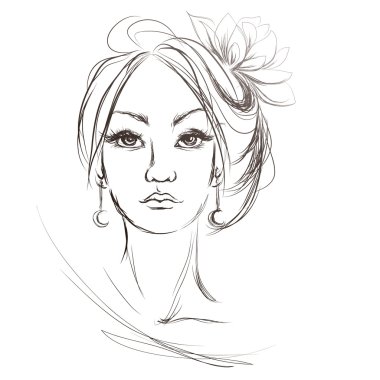 bir kadının yüzüne, saç modeli ile çiçek, vektör