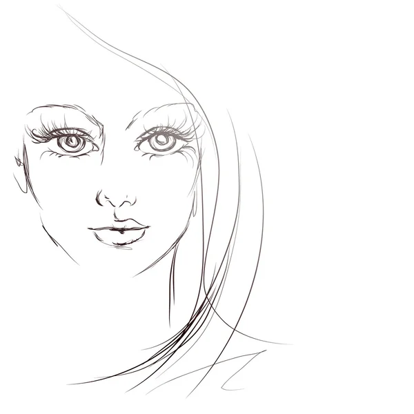 Beautiful girl face, sketch, — Stock Vector