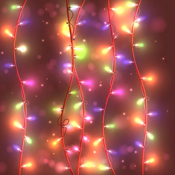 Fond festif lumineux avec des guirlandes, des lumières brûlantes , — Image vectorielle