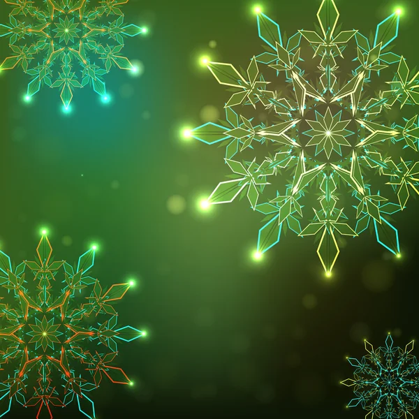 Flocons de neige brûlants, fon vert — Image vectorielle