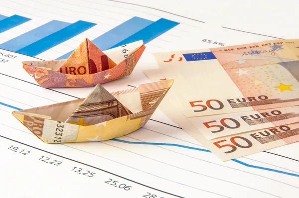 Loď Euro peníze Origami graf — Stock fotografie