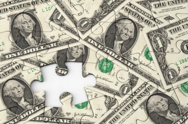 Parçalı bulmaca efektli Doları banka notları.