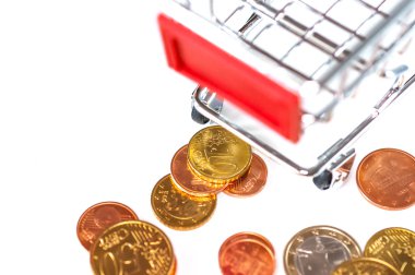 Bir alışveriş sepeti ile euro coins