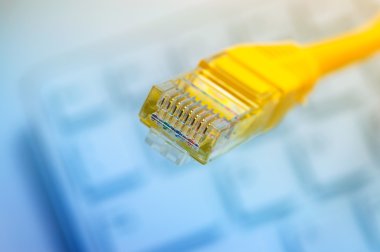 Macro of a yellow network cable clipart