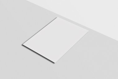 Mock-up kartpostal ve kapak. Gri arka plan üzerinde beyaz kağıt kartı.