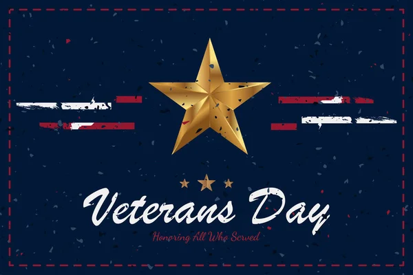 Happy Veterans Day. Greeting card with USA flag and gold star on background. National American holiday event. Flat vector illustration EPS10
