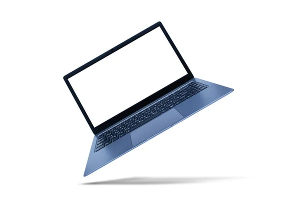 Slim Nowoczesny Laptop Białym Ekranem Makieta Białym Tle Cieniem — Zdjęcie stockowe