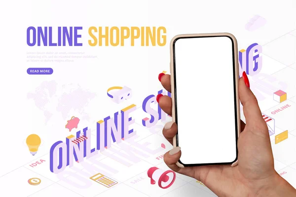 Concepto Compras Online Una Chica Con Uñas Hermosas Sostiene Una — Foto de Stock