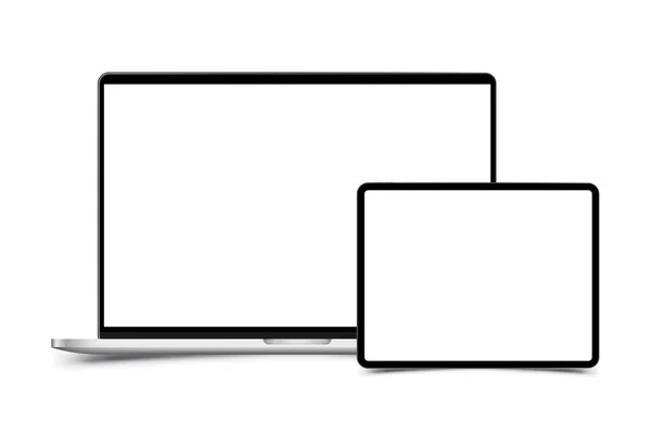 Posměch Realistickému Laptopu Přední Strana Obrazovkou Izolované Bílém Pozadí Stínem — Stockový vektor