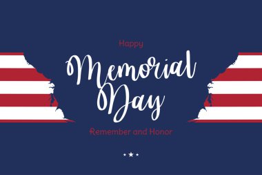 Anma Günün kutlu olsun. Mavi arka planda ABD bayrağı olan tebrik kartı. Ulusal Amerikan bayramı etkinliği. Düz vektör illüstrasyonu EPS10