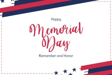 Anma Günün kutlu olsun. Beyaz arka planda ABD bayrağı olan tebrik kartı. Ulusal Amerikan bayramı etkinliği. Düz vektör illüstrasyonu EPS10