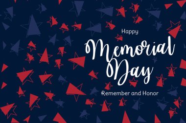 Anma Günün kutlu olsun. Mavi arka planda ABD bayrağı olan tebrik kartı. Ulusal Amerikan bayramı etkinliği. Düz vektör illüstrasyonu EPS10