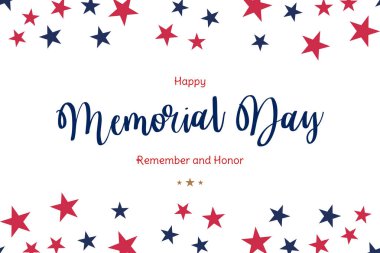 Anma Günün kutlu olsun. Beyaz arka planda ABD bayrağı olan tebrik kartı. Ulusal Amerikan bayramı etkinliği. Düz vektör illüstrasyonu EPS10