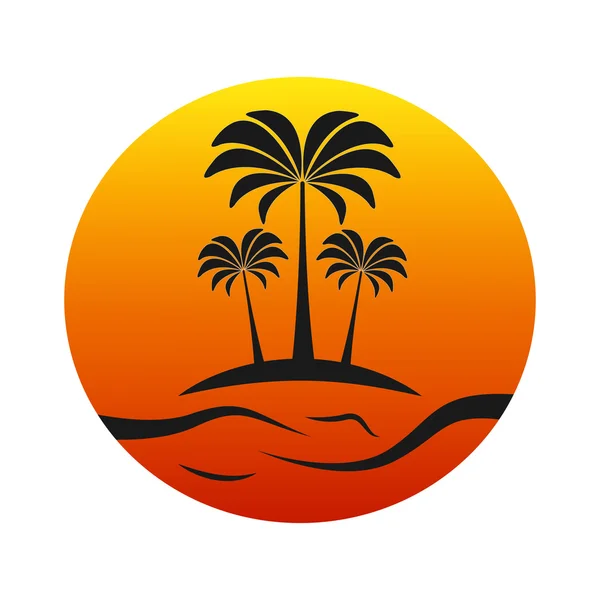 Isla puesta de sol con palmeras — Vector de stock