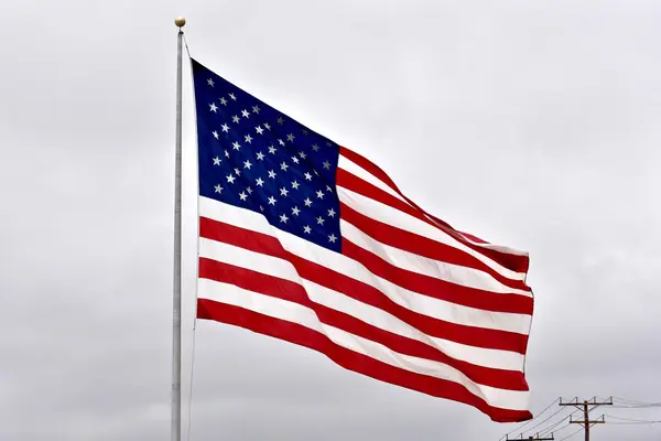 曇りの背景を持つアメリカの国旗 — ストック写真