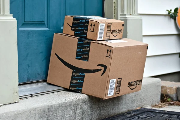 Amazon boxes delivered to a home — Stock Photo, Image