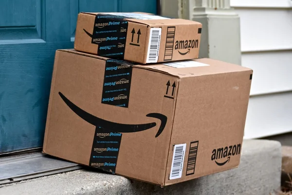 Amazon boxes delivered to a home — Stock Photo, Image