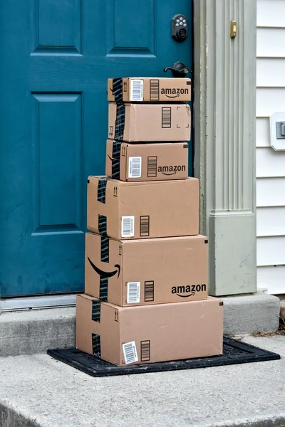 Amazon boxes delivered to a home — Stock Photo, Image