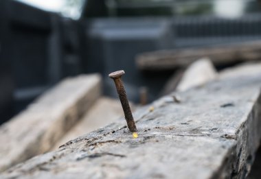Rusty tack on a wooden stick. clipart