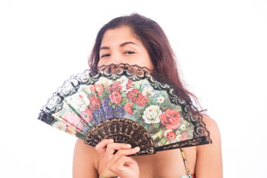 closeup fan ile güzel kız