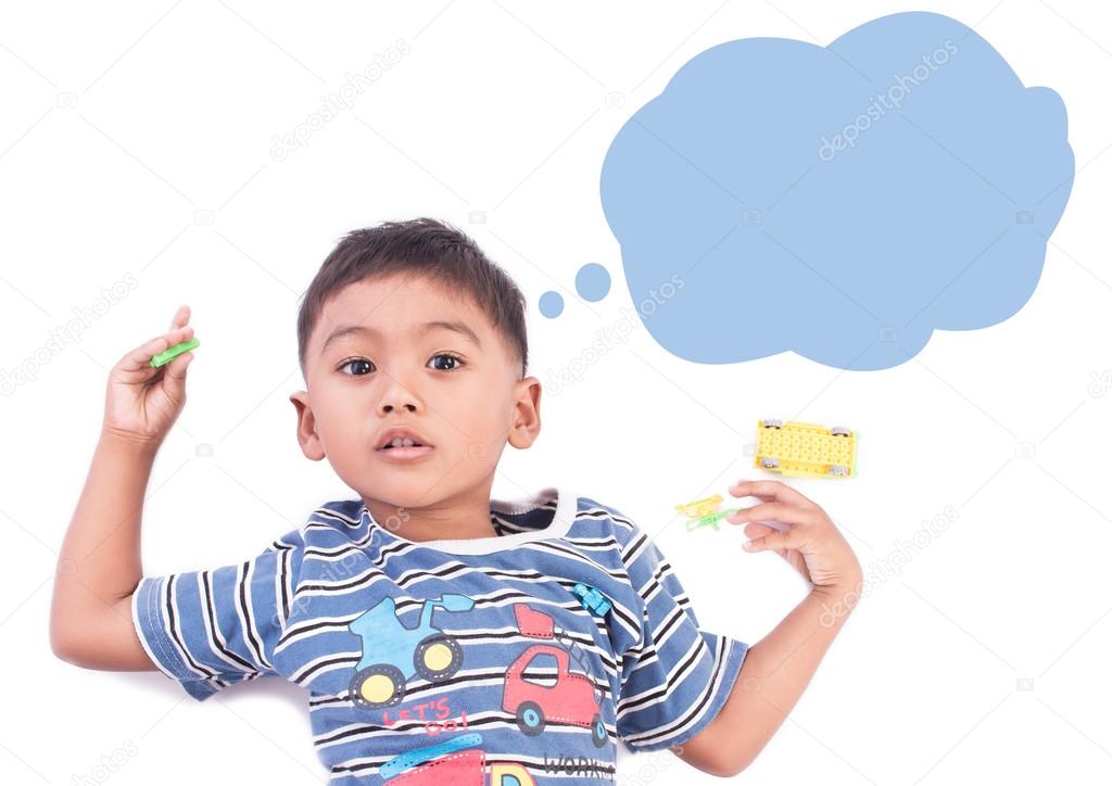 little boy thinking on white background