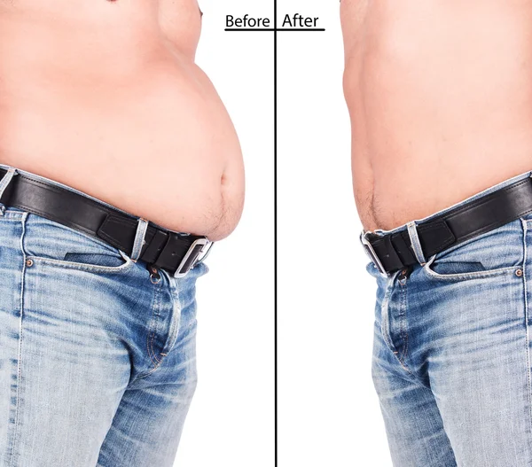 Vor und nach dem Körper junger Mann dicker Bauch — Stockfoto