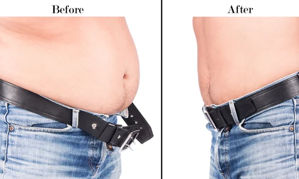 Before and After Body Young Man Fat Belly — Stock Photo, Image