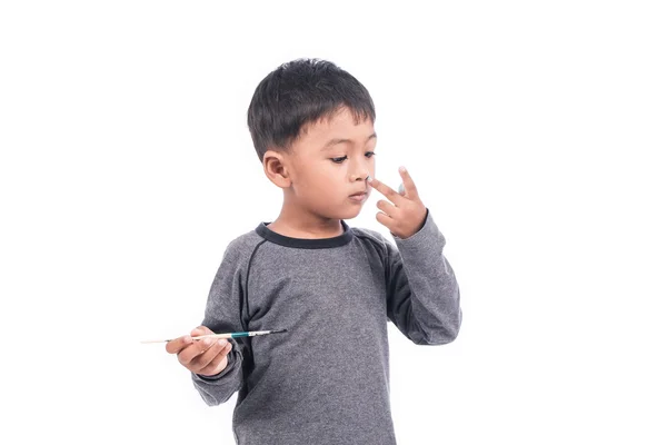 Lindo niño jugar pintura en la nariz — Foto de Stock