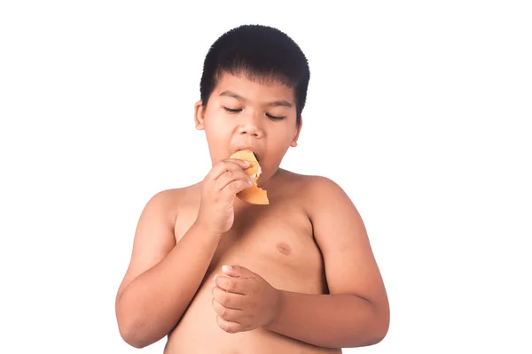 Burger yiyen çocuk yağ yakın çekim — Stok fotoğraf