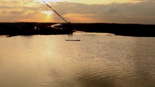 Beautiful sunset at river in evening — Stock Video