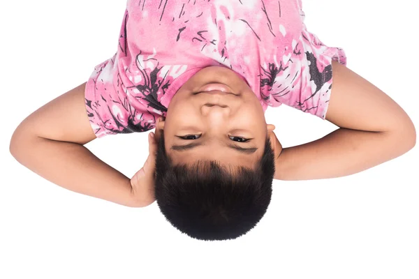 Cute little boy laying on floor isolate — Stock Photo, Image